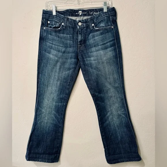 7 For All Mankind Jeans "A" Pocket Bootcut Dark Wash Denim Pink Stitch SZ 28 NEW - Picture 3 of 16